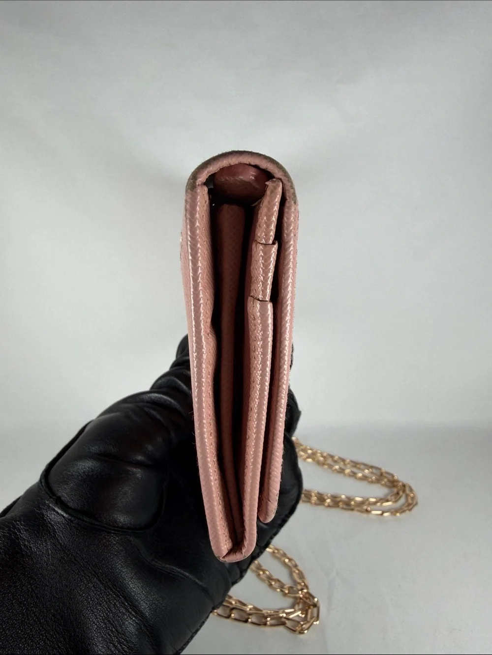 Authentic Prada Pink Bow-Detail Wallet with chain